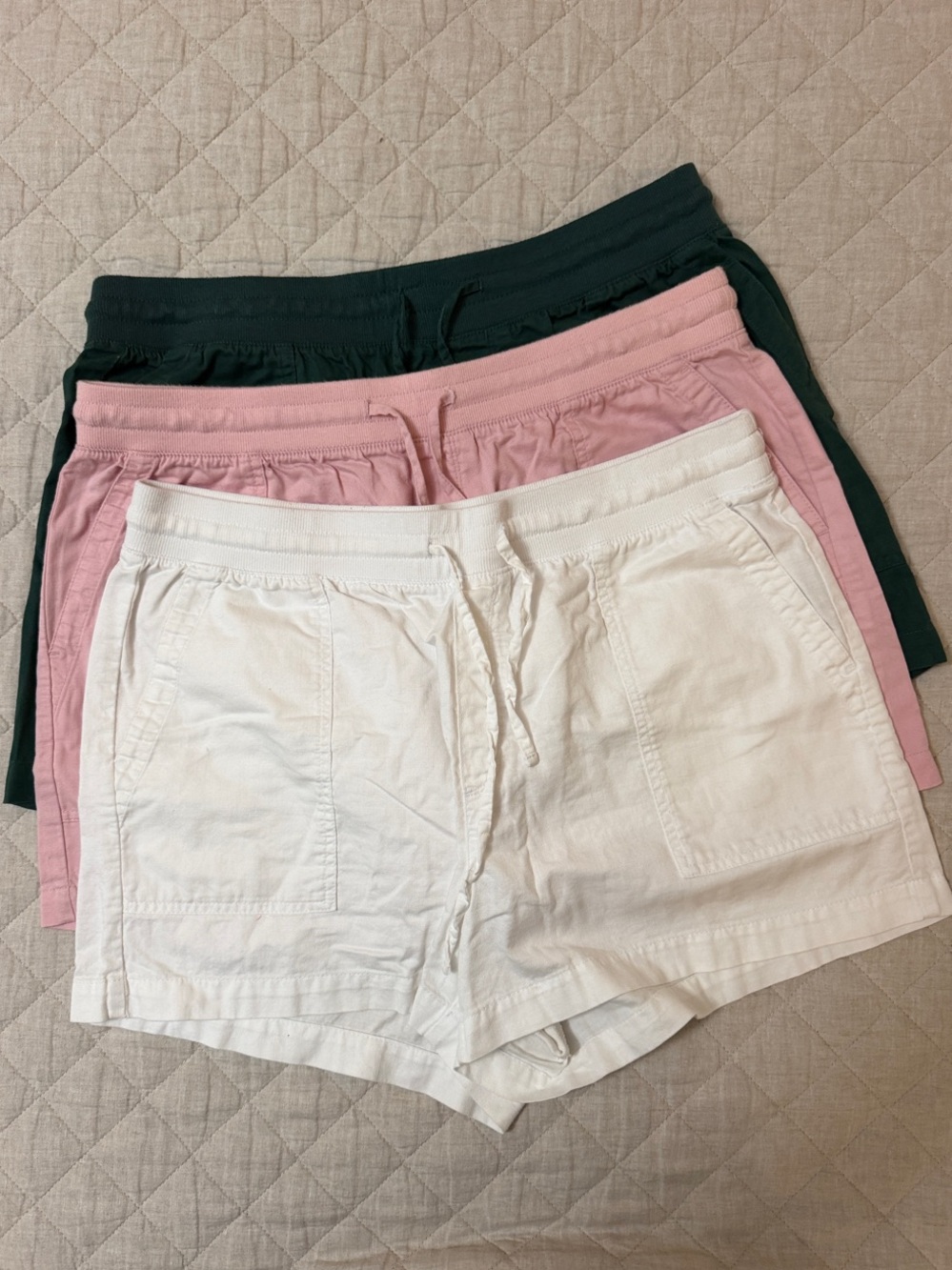 GAP Women’s Casual Drawstring Shorts in White, Pink & Dark Green
